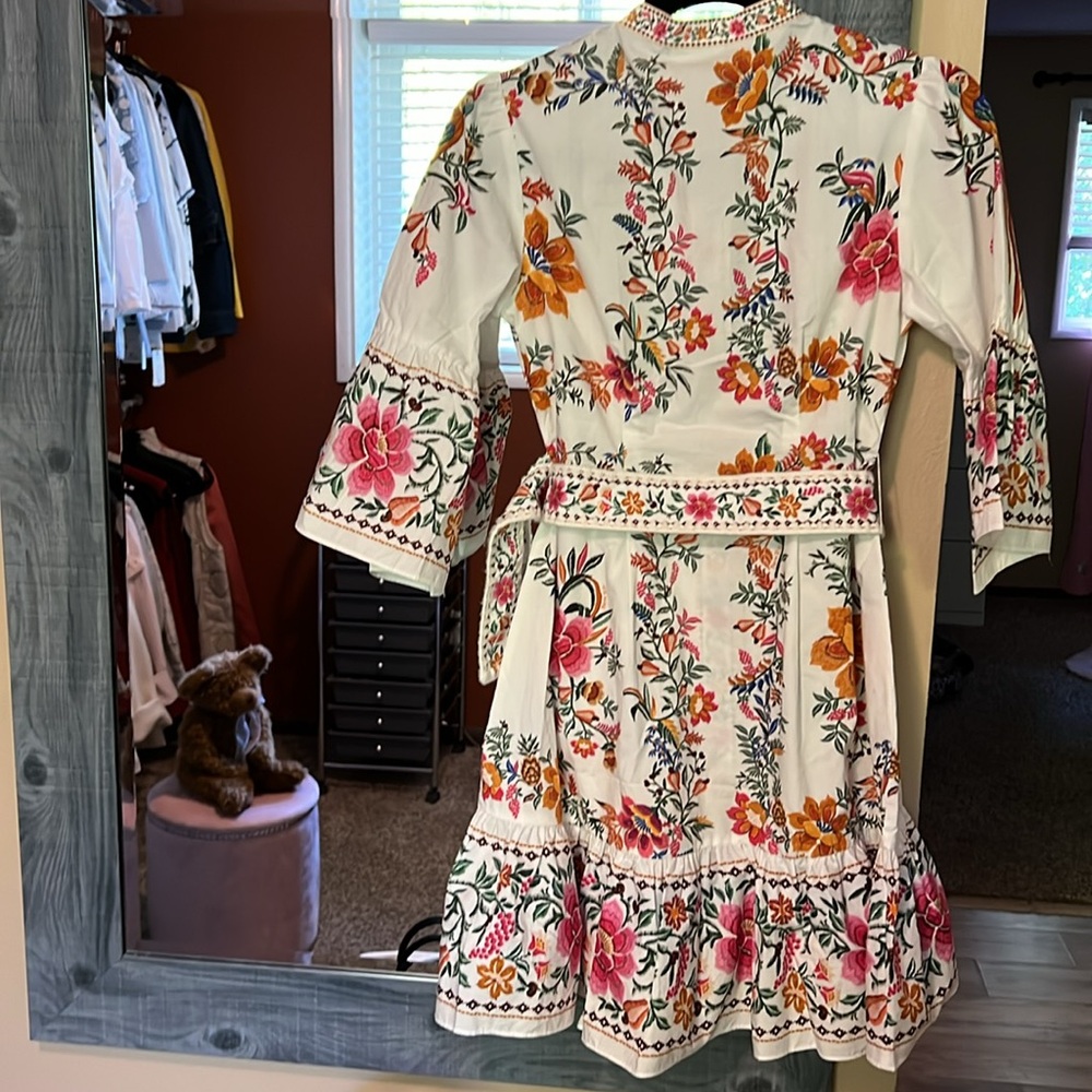 FARM Rio White Floral Embroidered delicate forest Belted Mini Dress xs - Picture 5 of 5